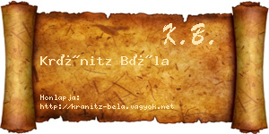 Kránitz Béla névjegykártya